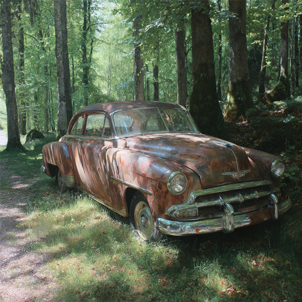 Alte Gerostete Autos In Einem Grünen Wald | Duenen und Heide | Landschaften