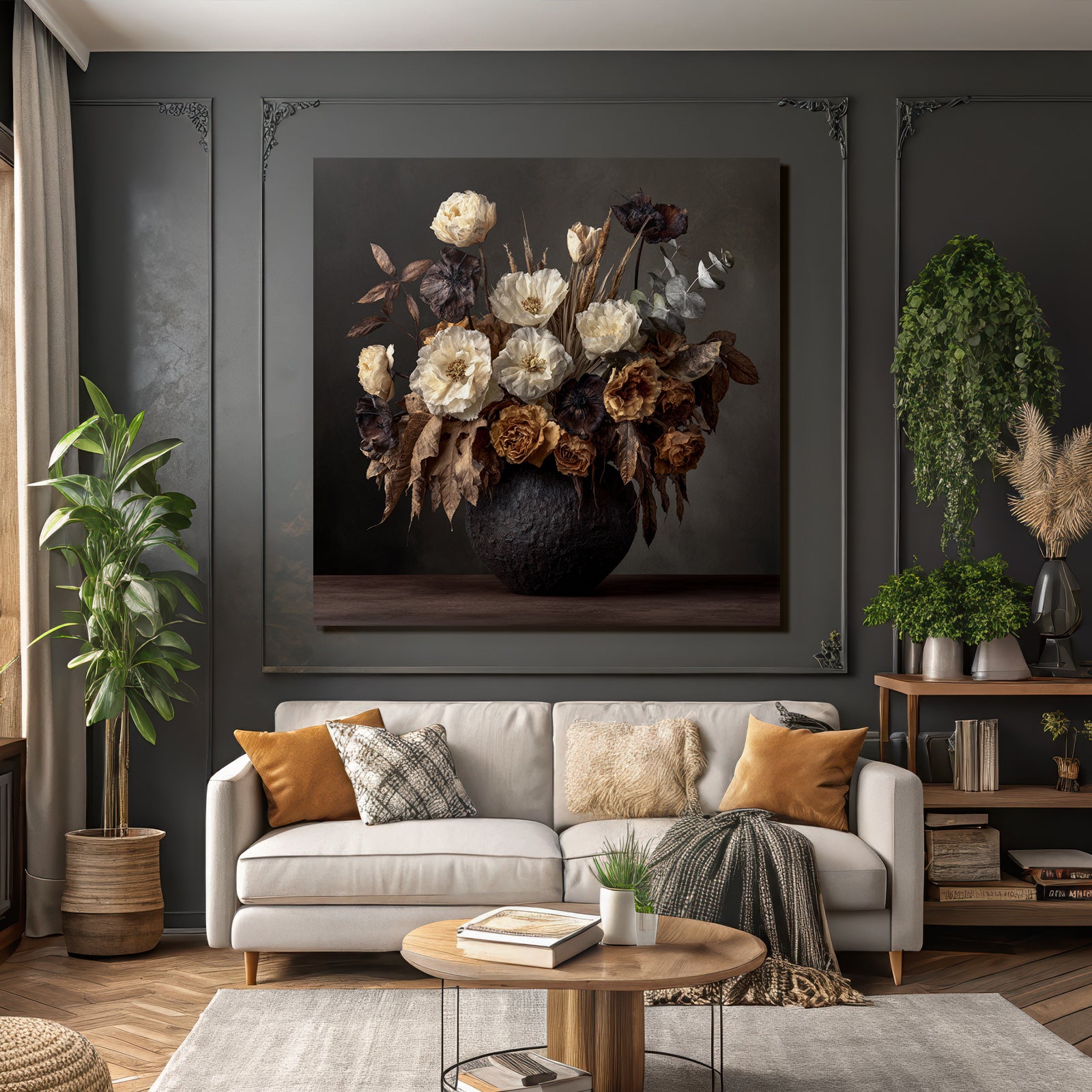 Trocken Retro Flowers Kreative Anordnung Getrockneter Und Blätter In Vase