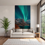 Polarlicht Schneebedeckte Berge Unter Aurora Borealis Nachtlandschaft | Fjorde und Gletscher | Landschaften
