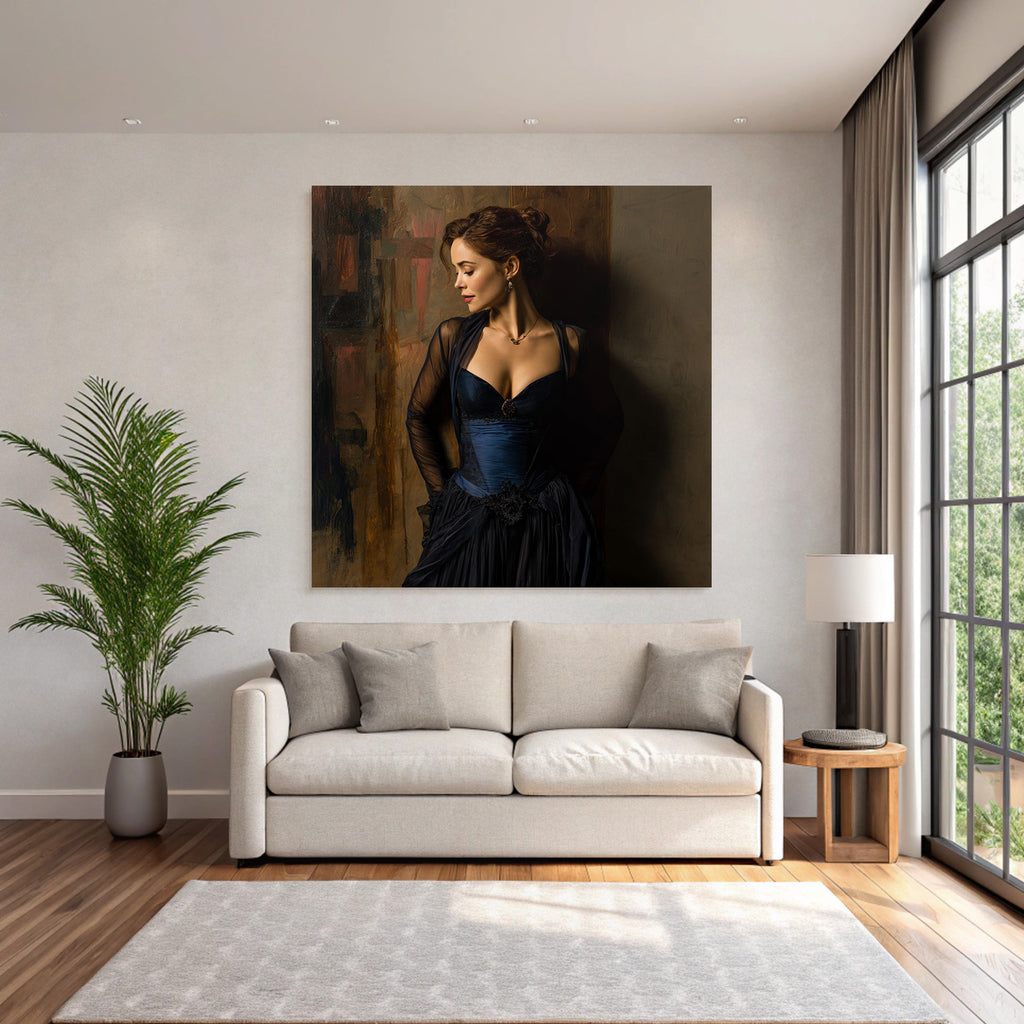 Frau In Blaüm Kleid Im Eleganten Setting | Aktkunst und Sinnlichkeit | Menschen und Emotionen