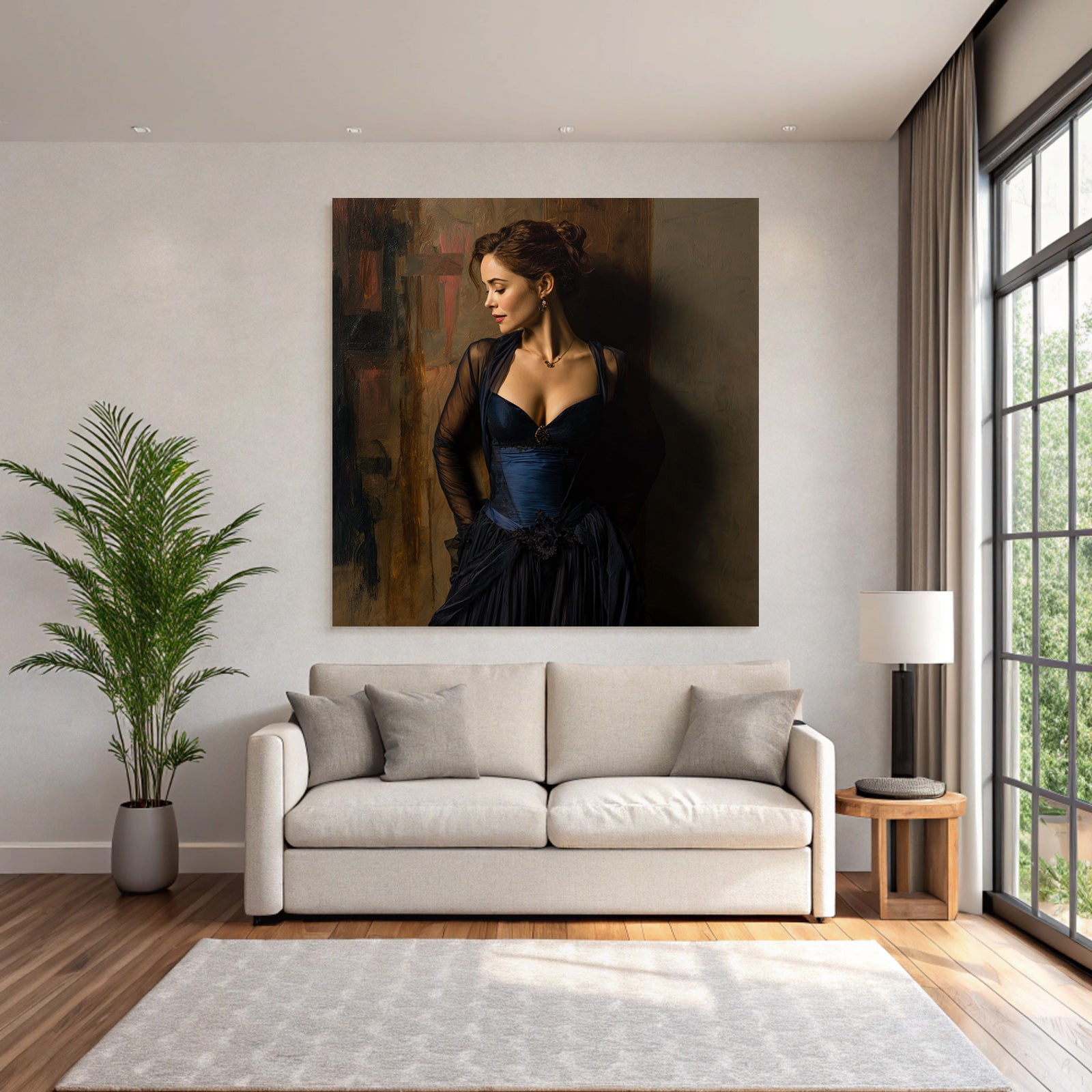 Frau In Blaüm Kleid Im Eleganten Setting | Aktkunst und Sinnlichkeit | Menschen und Emotionen