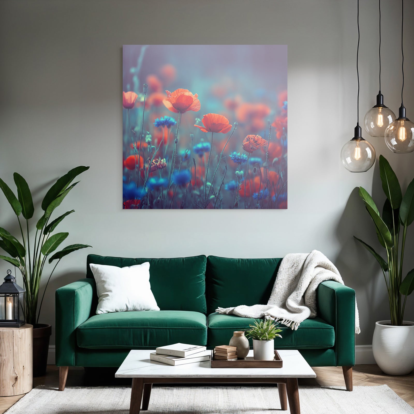 Sommerwiese Mit Roten Mohn Und Blaün Korn