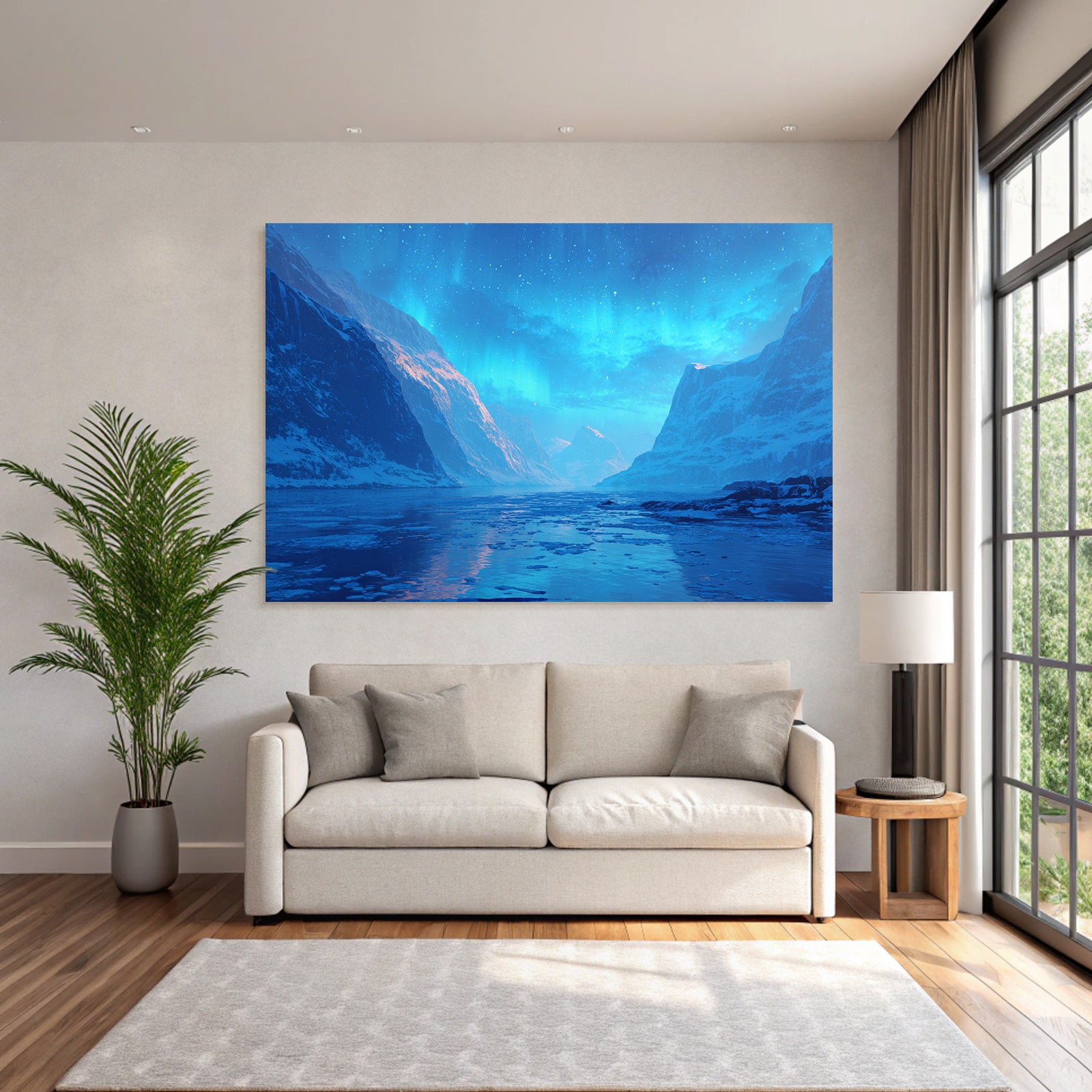 Polarlicht Frozen Wilderness Nachtlandschaft Aurora Borealis Schneebedeckte Berge | Fjorde und Gletscher | Landschaften
