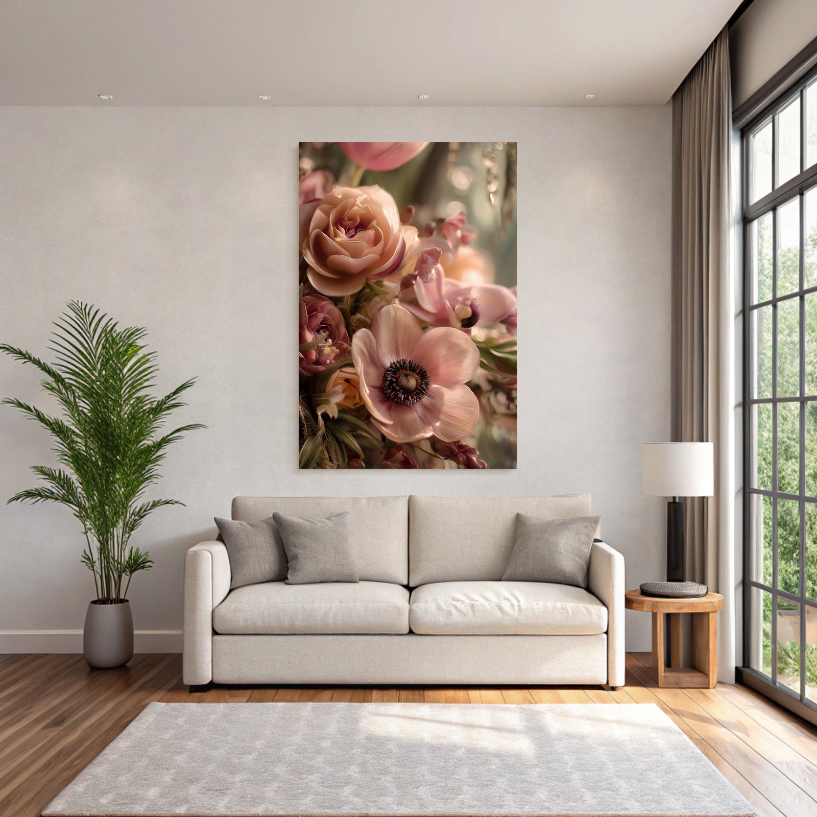 Orchideen Anemonen Pfingstrose Zarte Komposition In Zarten Rosatönen