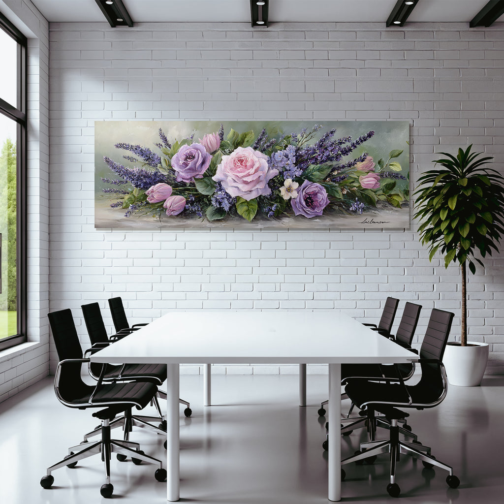 Strauss Mit Rosa Und Lavendelfarbenen Rosen Tulpen Und Zarten Lila Blüten