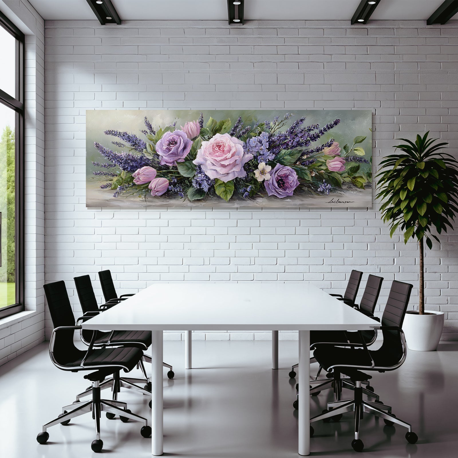 Strauss Mit Rosa Und Lavendelfarbenen Rosen Tulpen Und Zarten Lila Blüten
