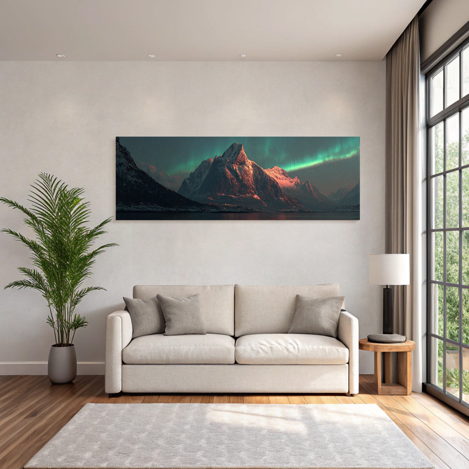 Polarlicht Atemberaubende Naturlandschaft Mit Aurora Borealis Und Bergen | Fjorde und Gletscher | Landschaften