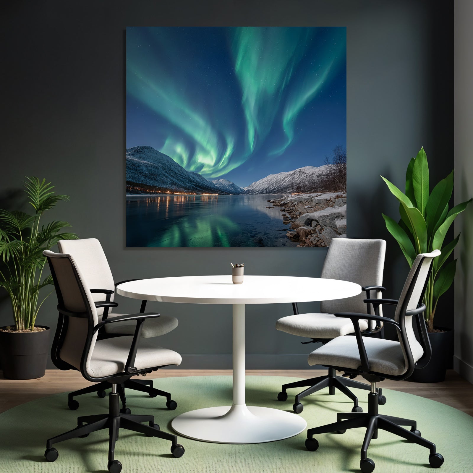 Polarlicht Aurora Borealis Nachtlandschaft Mit Reflexionen In Klarem Wasser | Fjorde und Gletscher | Landschaften