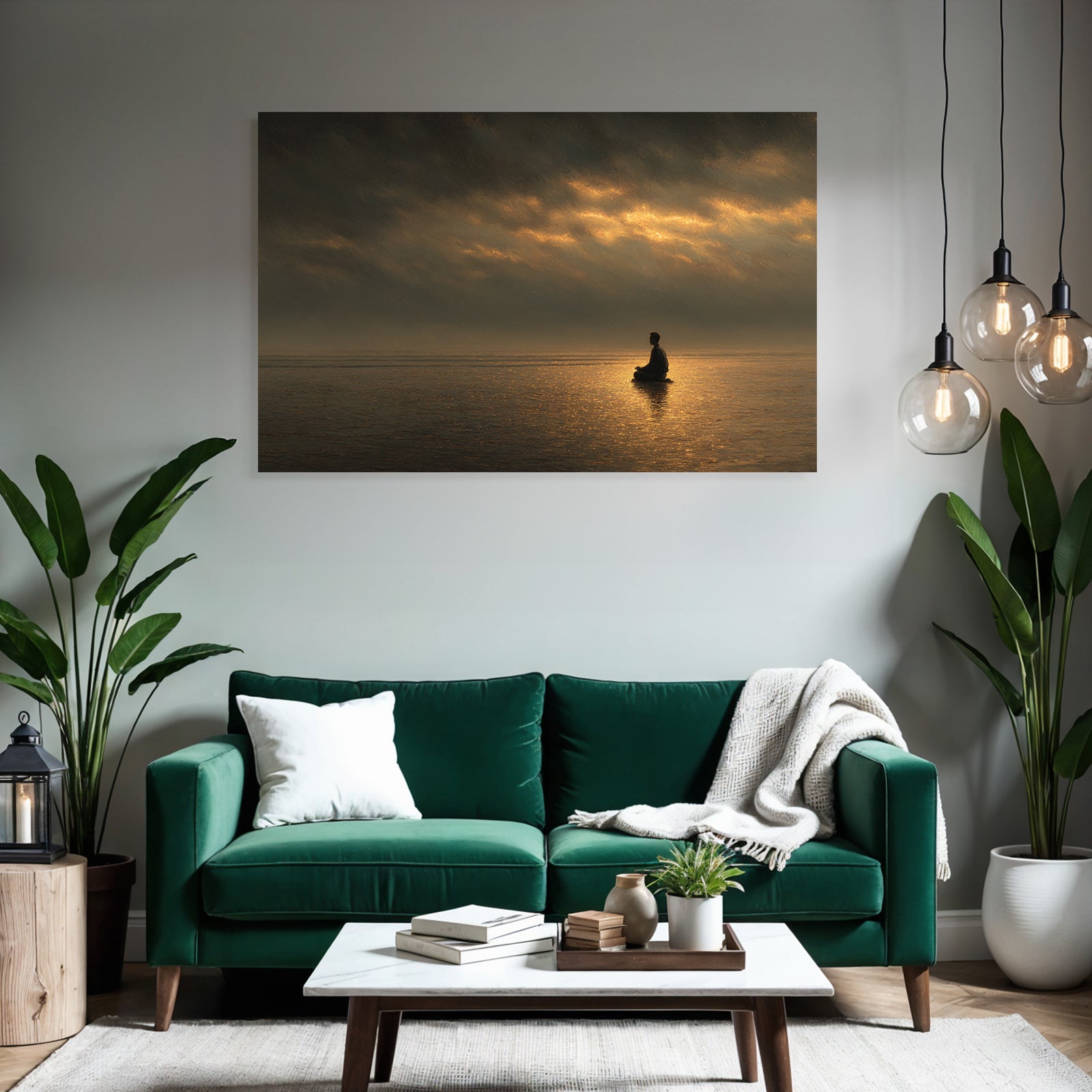 Yoga Meditation Meditierende Figur Auf Reflektierender Oberfläche Unter Dramatischem Himmel | Yoga und Meditation | Themen und Hobbys
