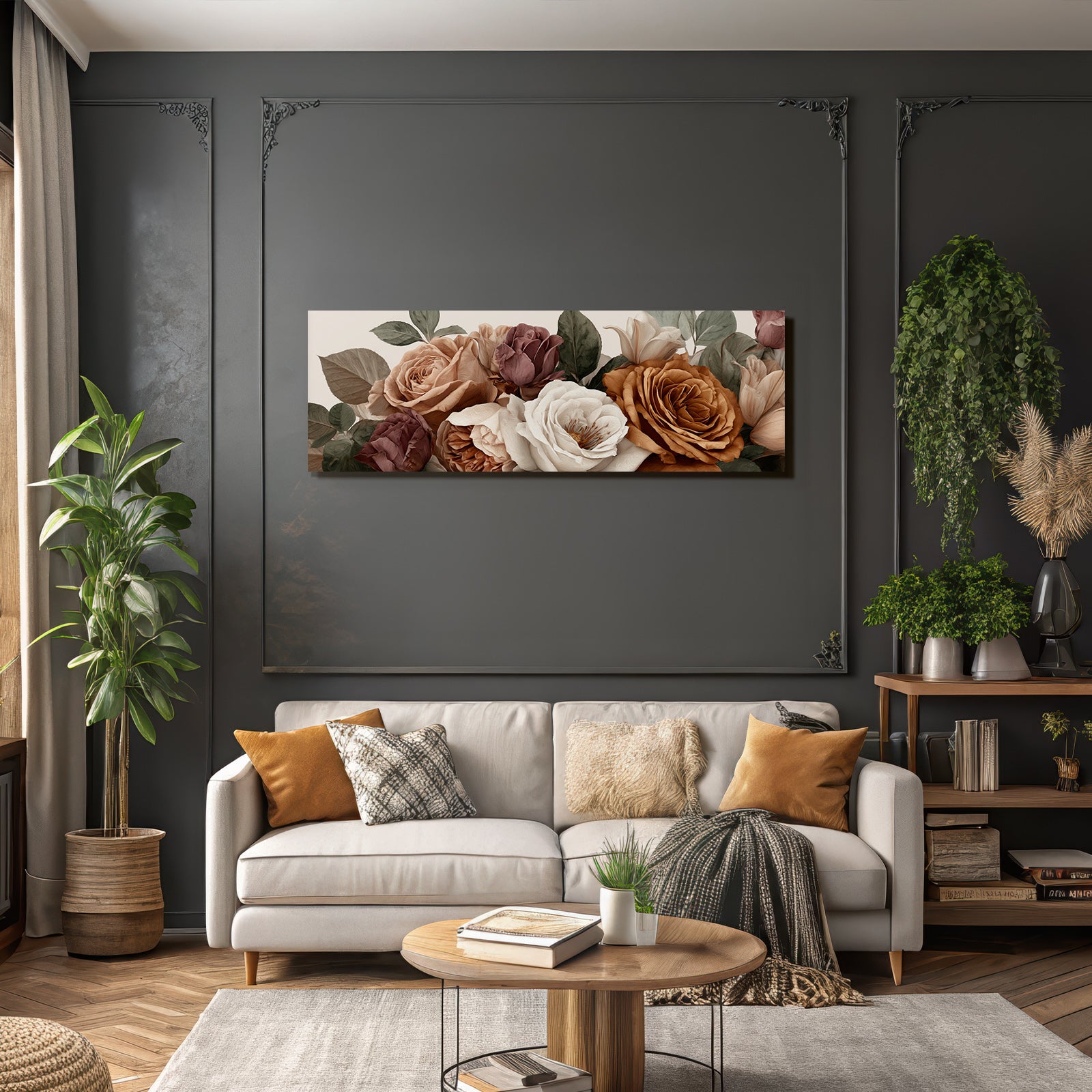 Sanftes Rosengesteck Mit Blättern In Beige Creme Terrakotta Und Mauve Im Malerischen Stil