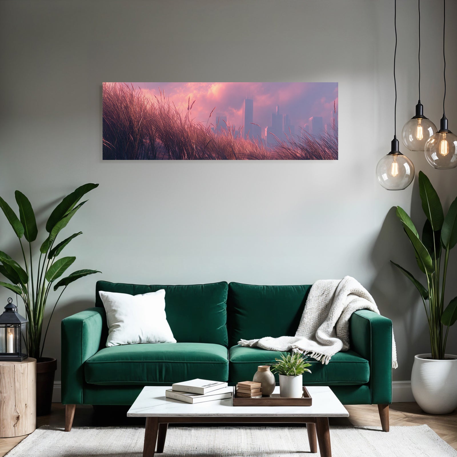 Ruhige Landschaft Grasstadt Skyline Sunset | Duenen und Heide | Landschaften
