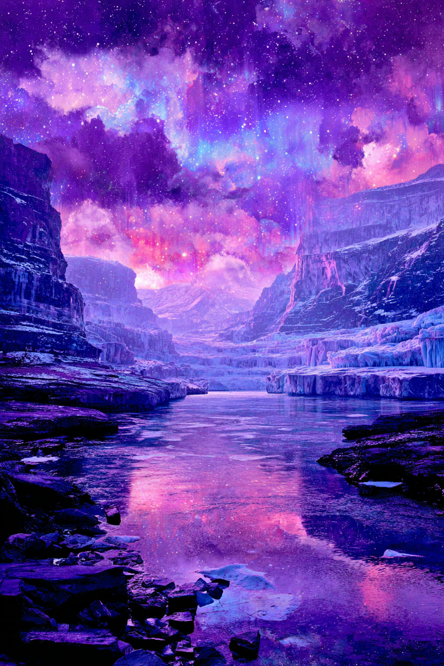 Polarlicht Fantastische Landschaft Mit Fluss Und Sternenhimmel | Fjorde und Gletscher | Landschaften