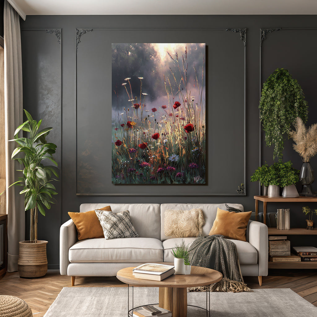 Lebendige Wildwiese Mit Roten Mohn Und Weissen Gartenmargeriten