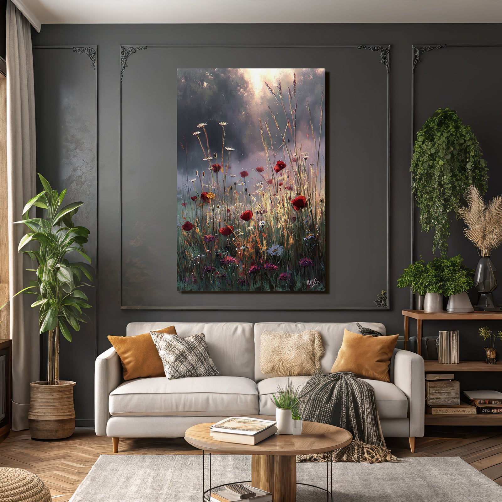 Lebendige Wildwiese Mit Roten Mohn Und Weissen Gartenmargeriten