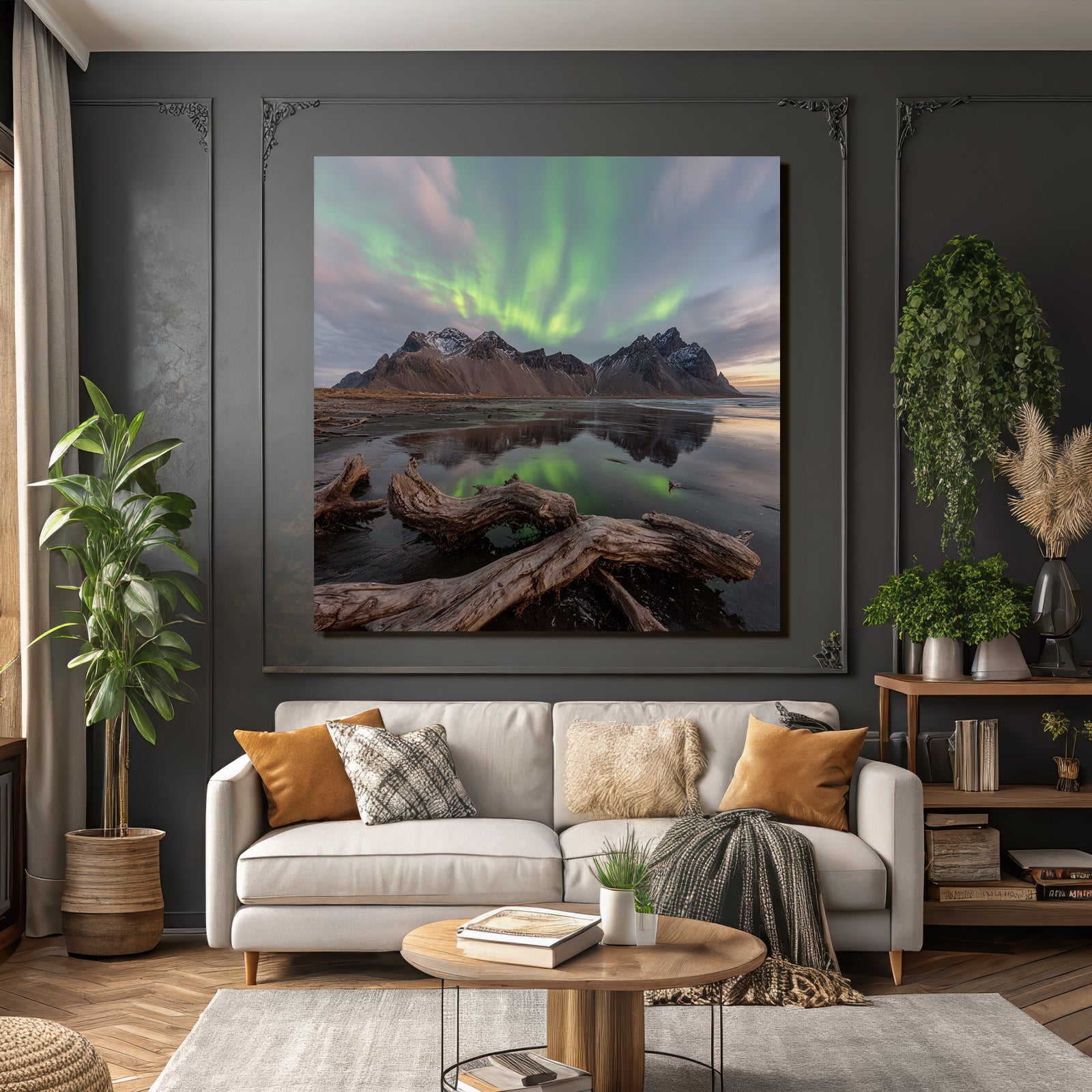 Polarlicht Natürliche Landschaft Mit Aurora Borealis Und Reflexionen | Fjorde und Gletscher | Landschaften