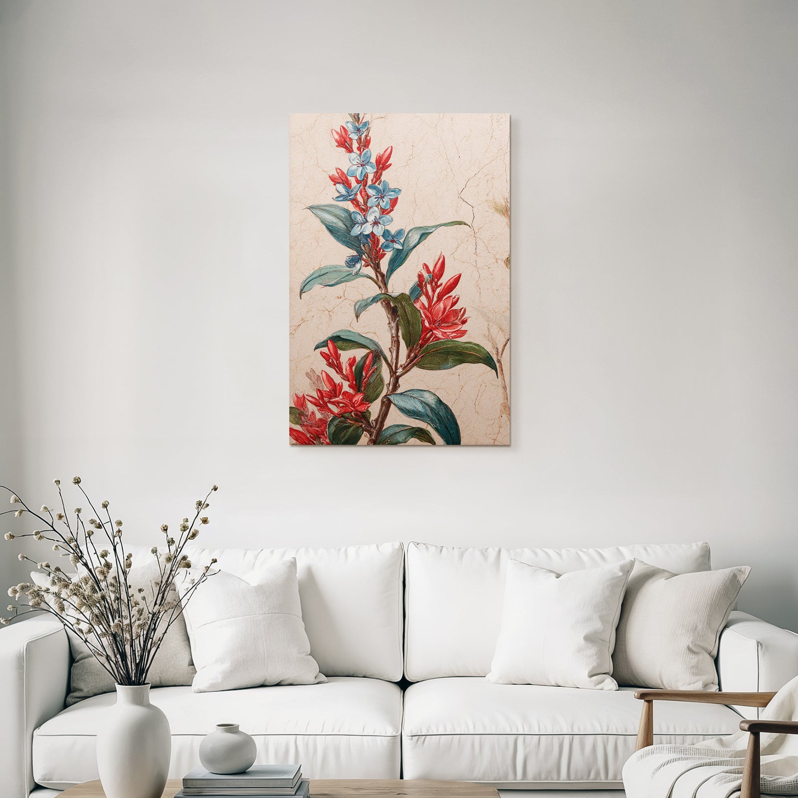 Botanische Illustration Roter Und Blaür Stilleben Auf Altem Papier