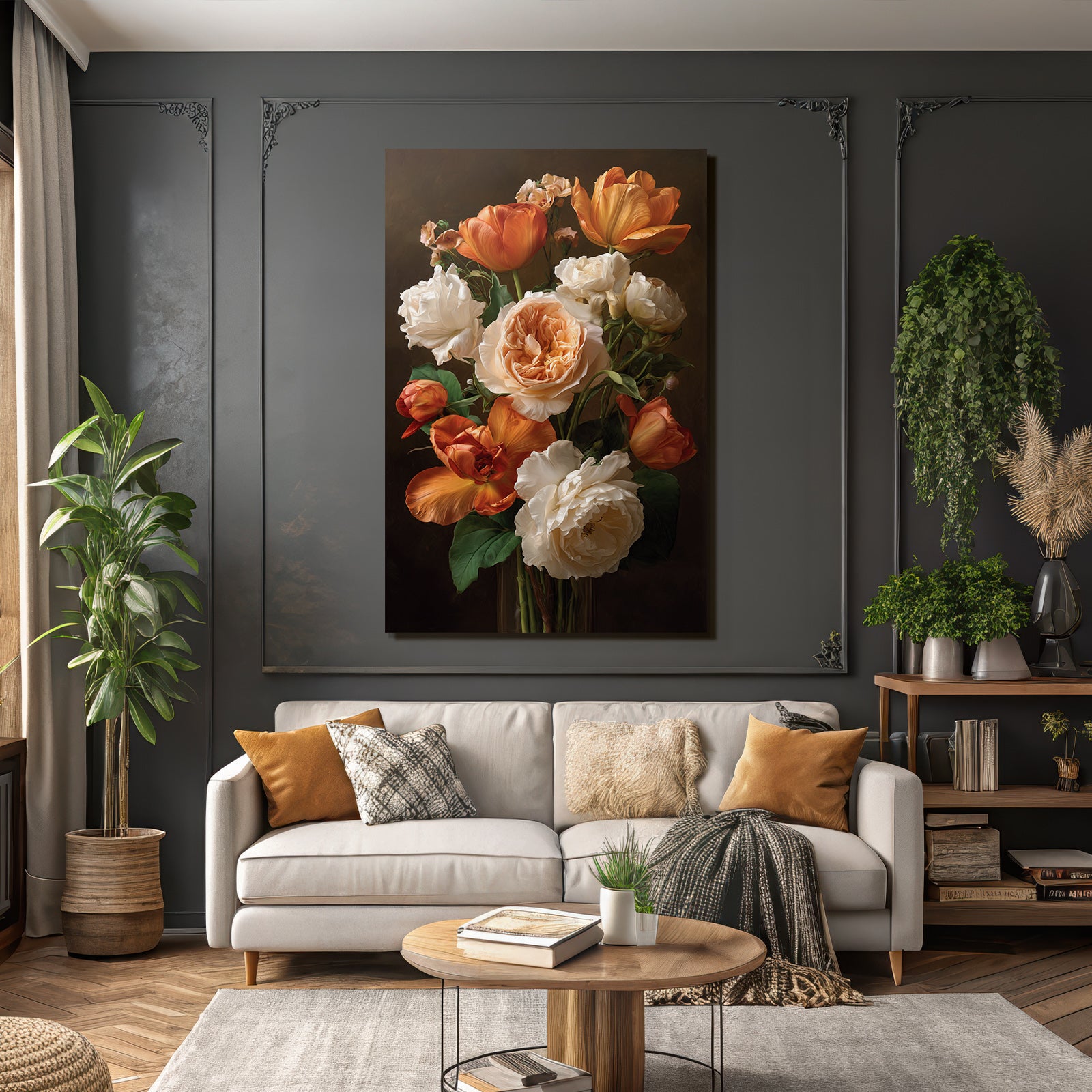 Strauss Mit Orange Und Weissen Rosen Und Tulpen