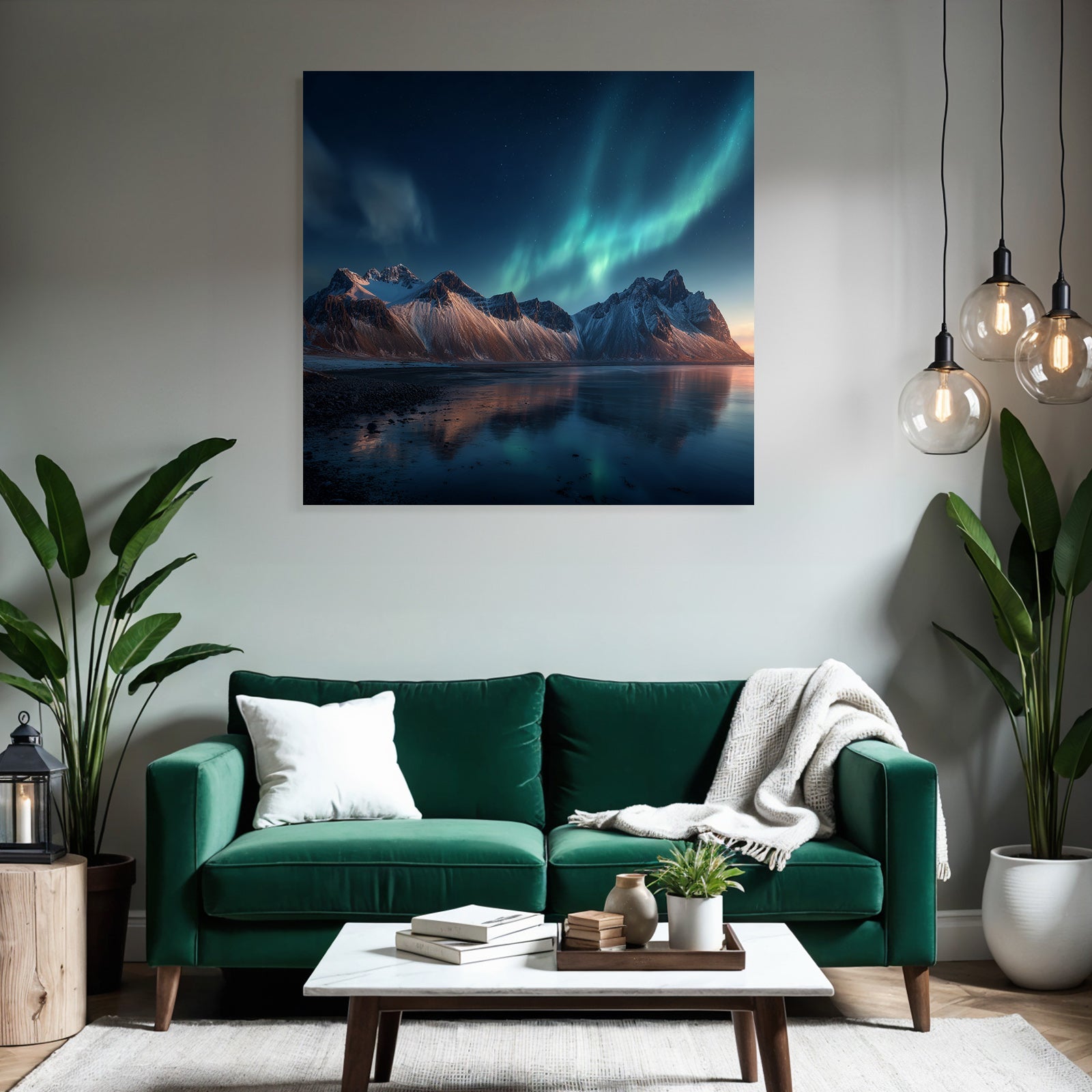 Polarlicht Abendliche Aurora Borealis Mit Schneebedeckten Bergen Und Reflektion In See | Fjorde und Gletscher | Landschaften