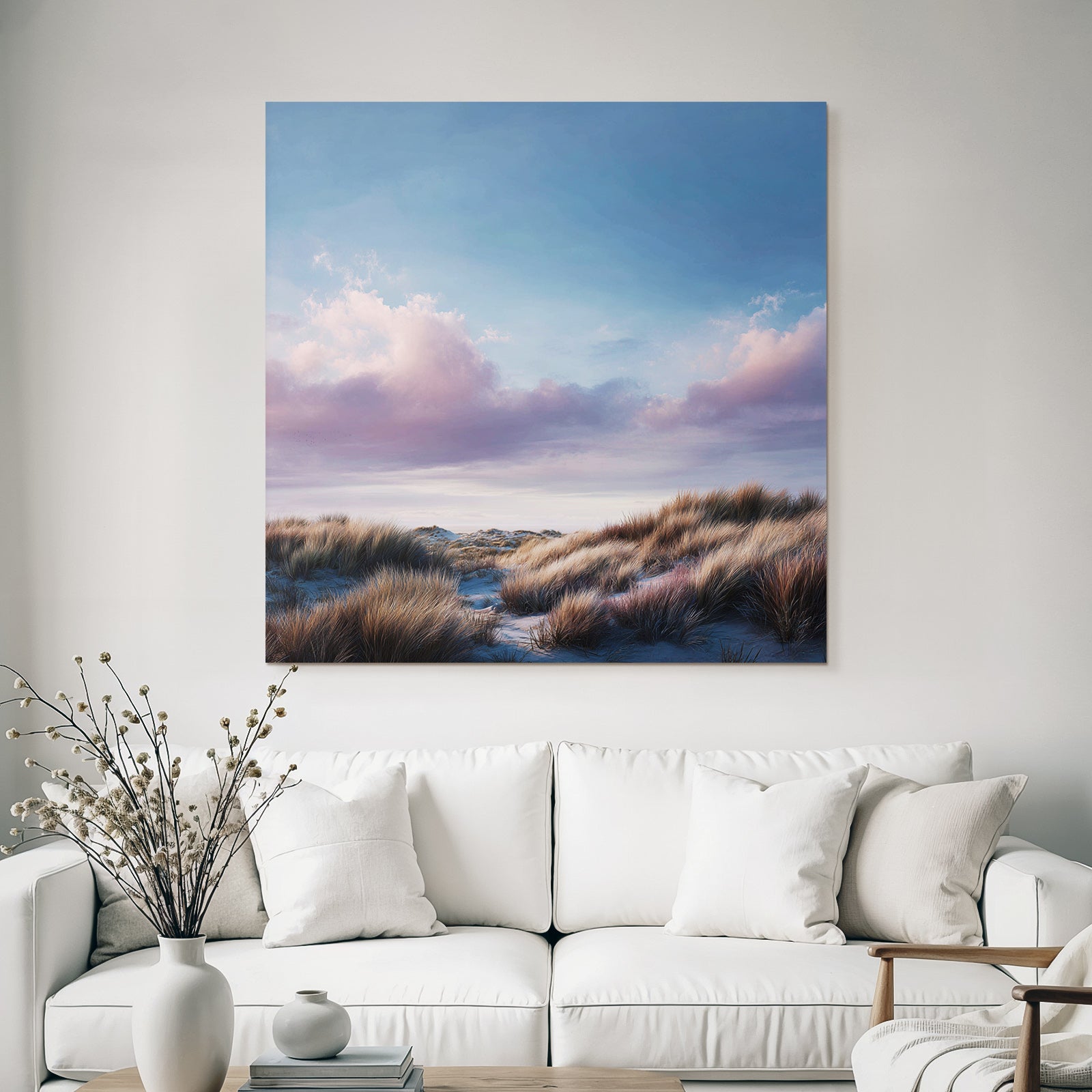 Ruhige Küstenlandschaft Mit Sanddünen Und Bunten Wolken | Duenen und Heide | Landschaften