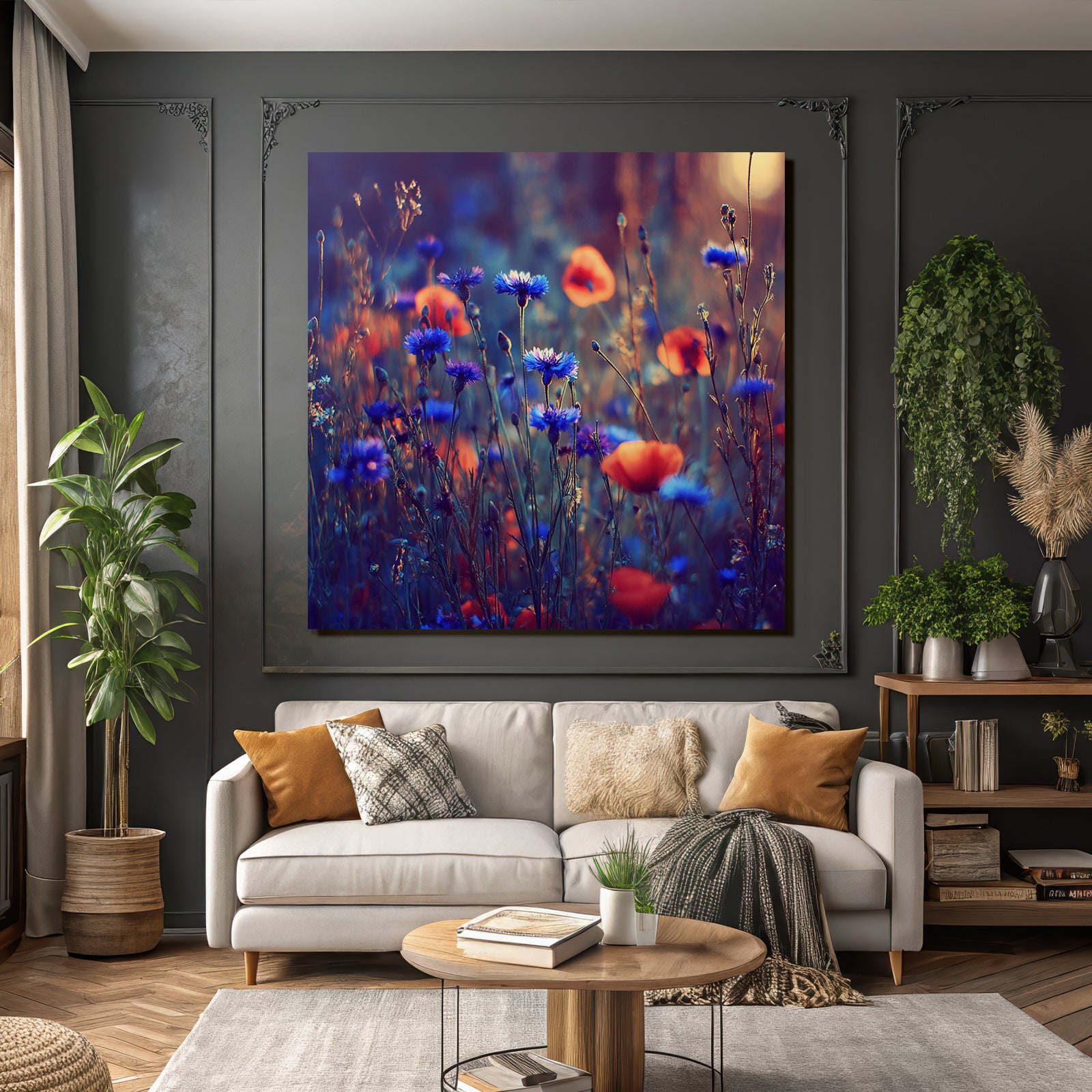 Wiese Mit Roten Und Blaunen Korn Und Mohn