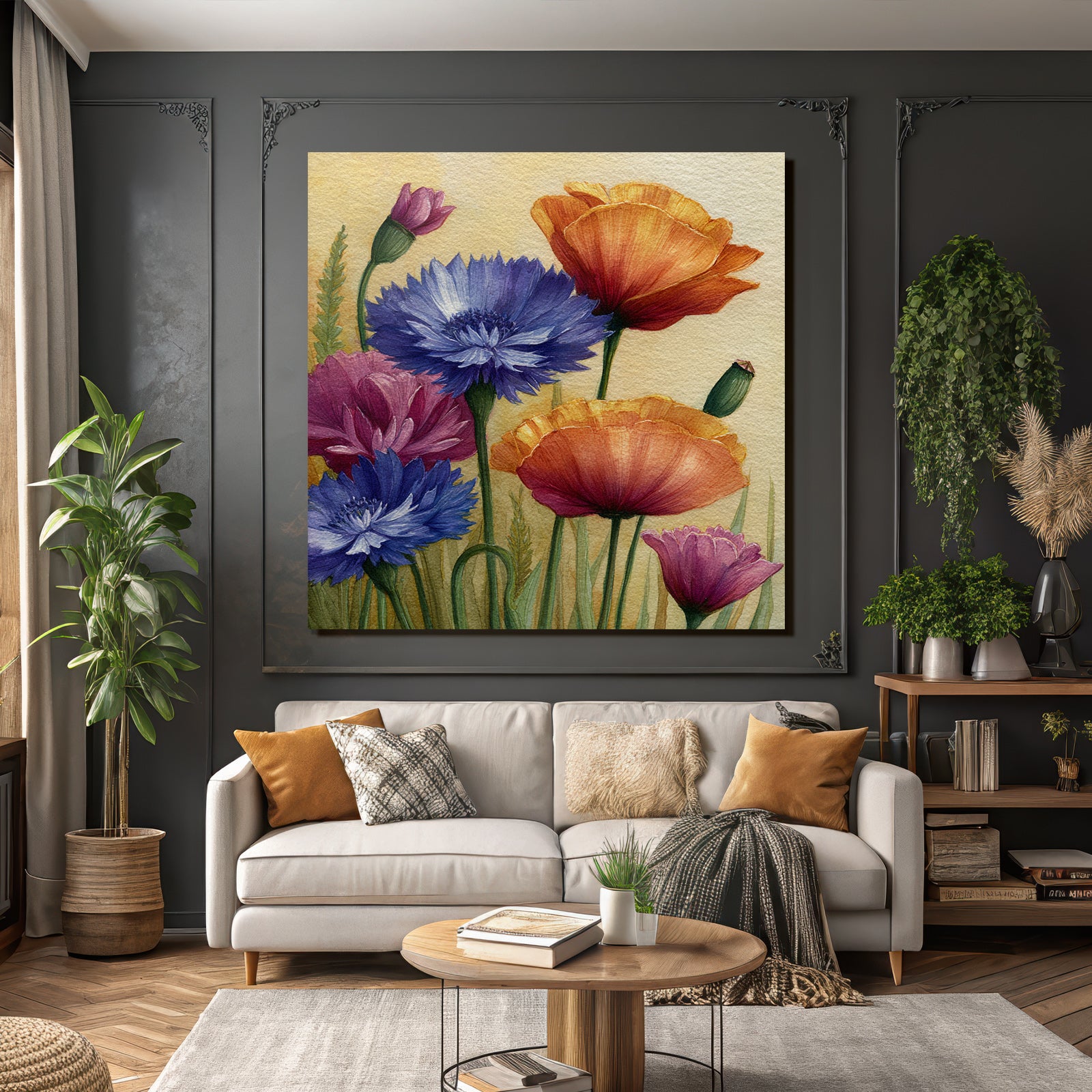 Aquarell Mit Blaün Violetten Orangen Und Pinken Farben