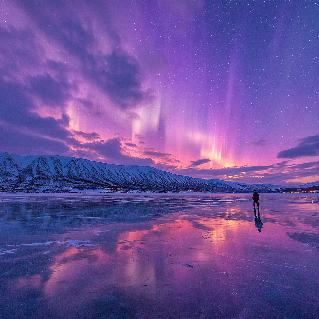 Polarlicht Frozen Seen Mit Aurora Borealis Und Reflektierenden Bergen | Fjorde und Gletscher | Landschaften