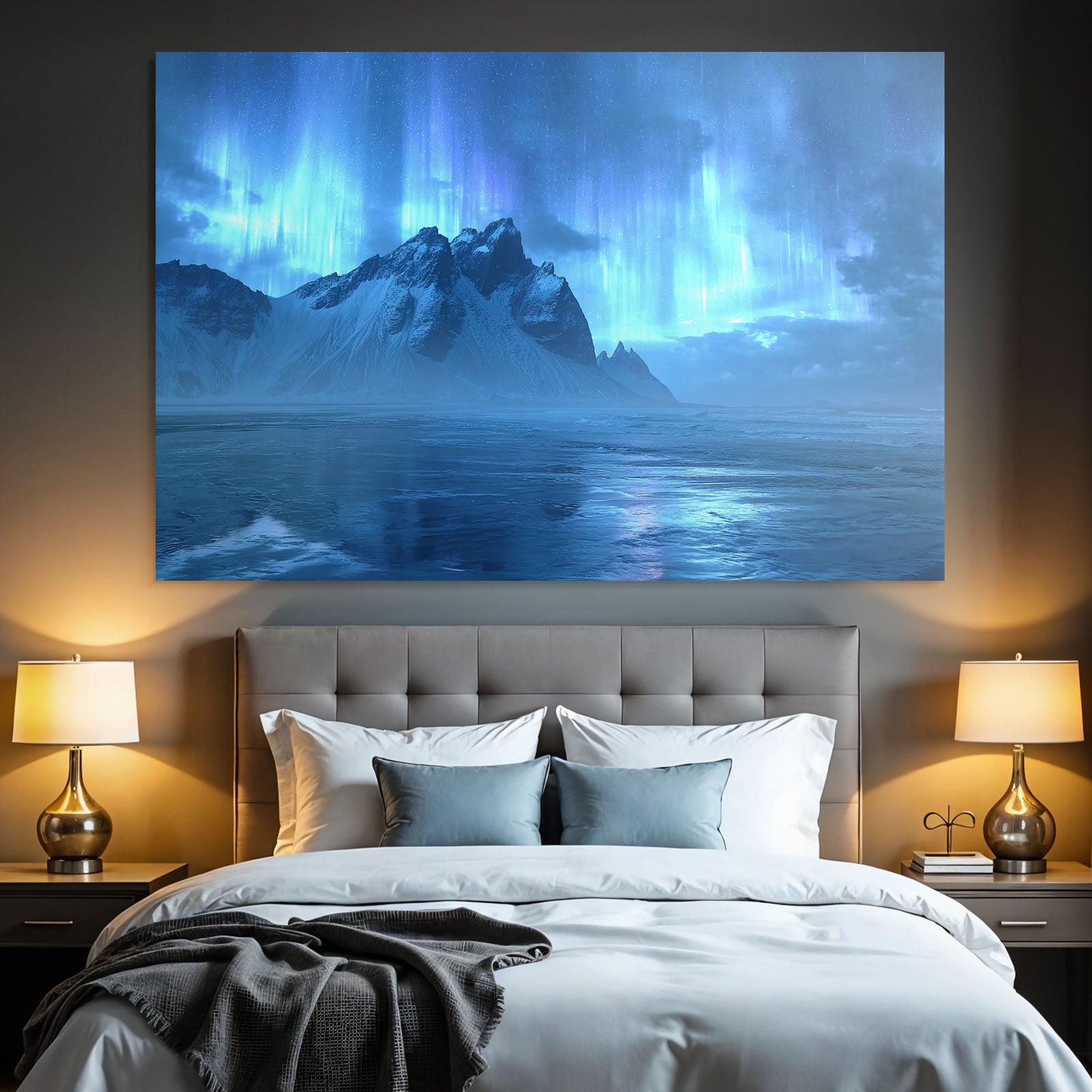 Polarlicht Atemberaubende Landschaft Mit Auroren Und Bergblick | Fjorde und Gletscher | Landschaften