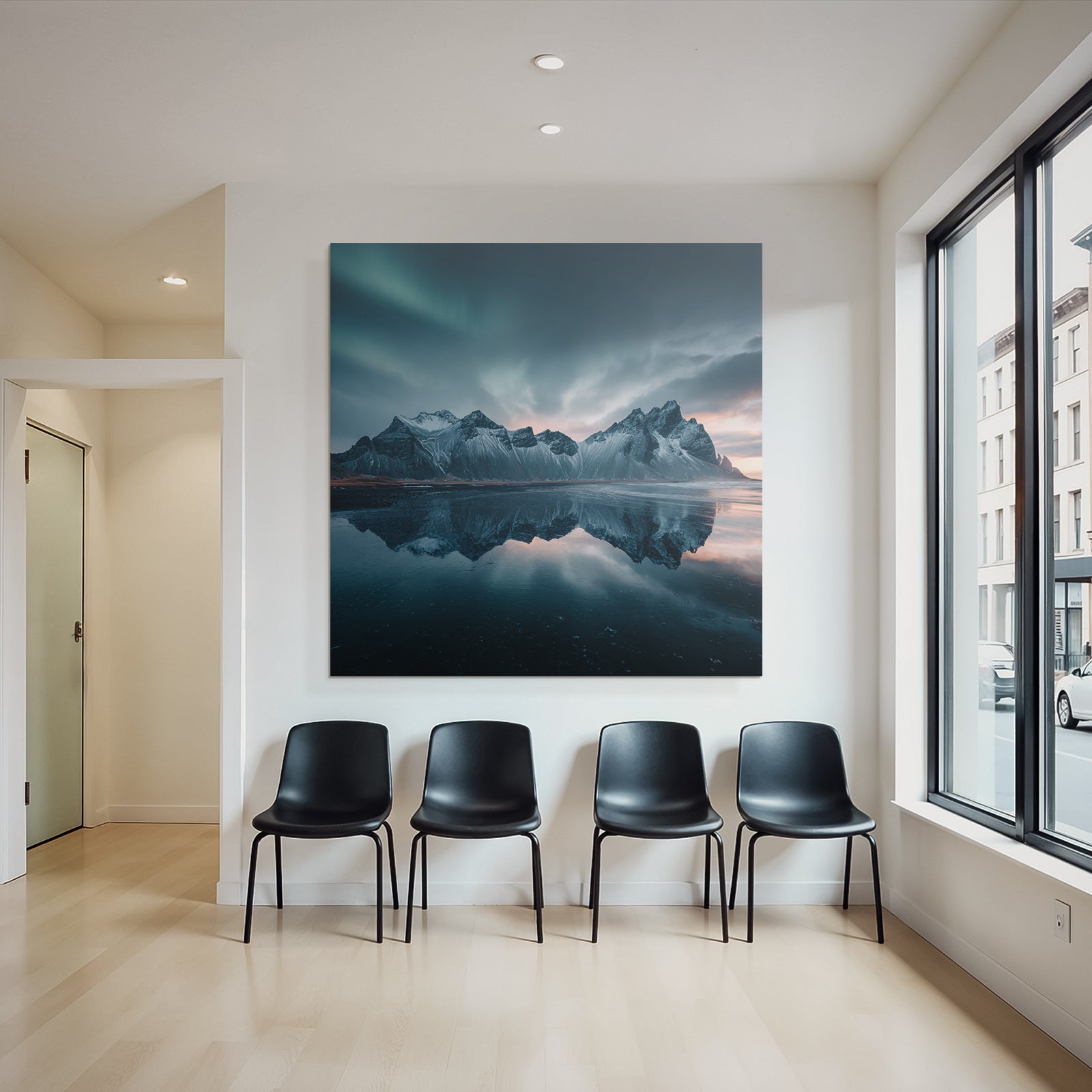 Polarlicht Dramatische Landlandschaft Mit Bergen Und Aurora Borealis | Fjorde und Gletscher | Landschaften
