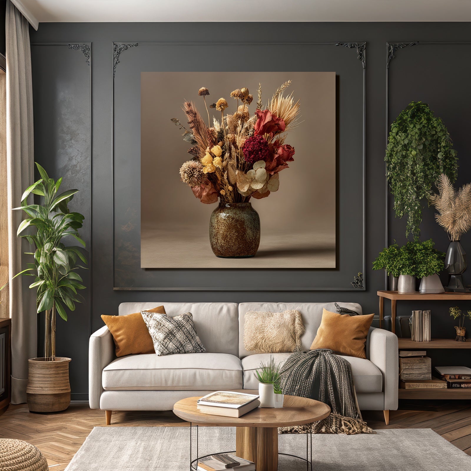 Trocken Retro Flowers Getrocknete In Vase Dekorative Anordnung Warme Farben