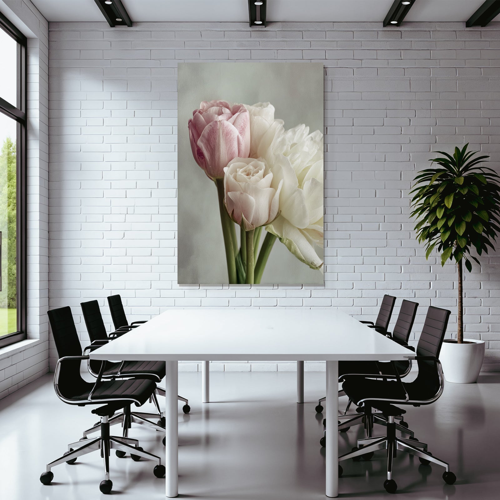 Nahaufnahme Von Rosa Und Weisser Rose Mit Tulpen