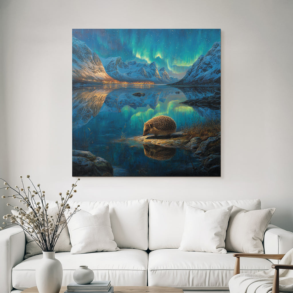 Polarlicht Hedgehog Landschaft Nordlichter Schneebedeckte Berge Wasser Reflexionen | Fjorde und Gletscher | Landschaften