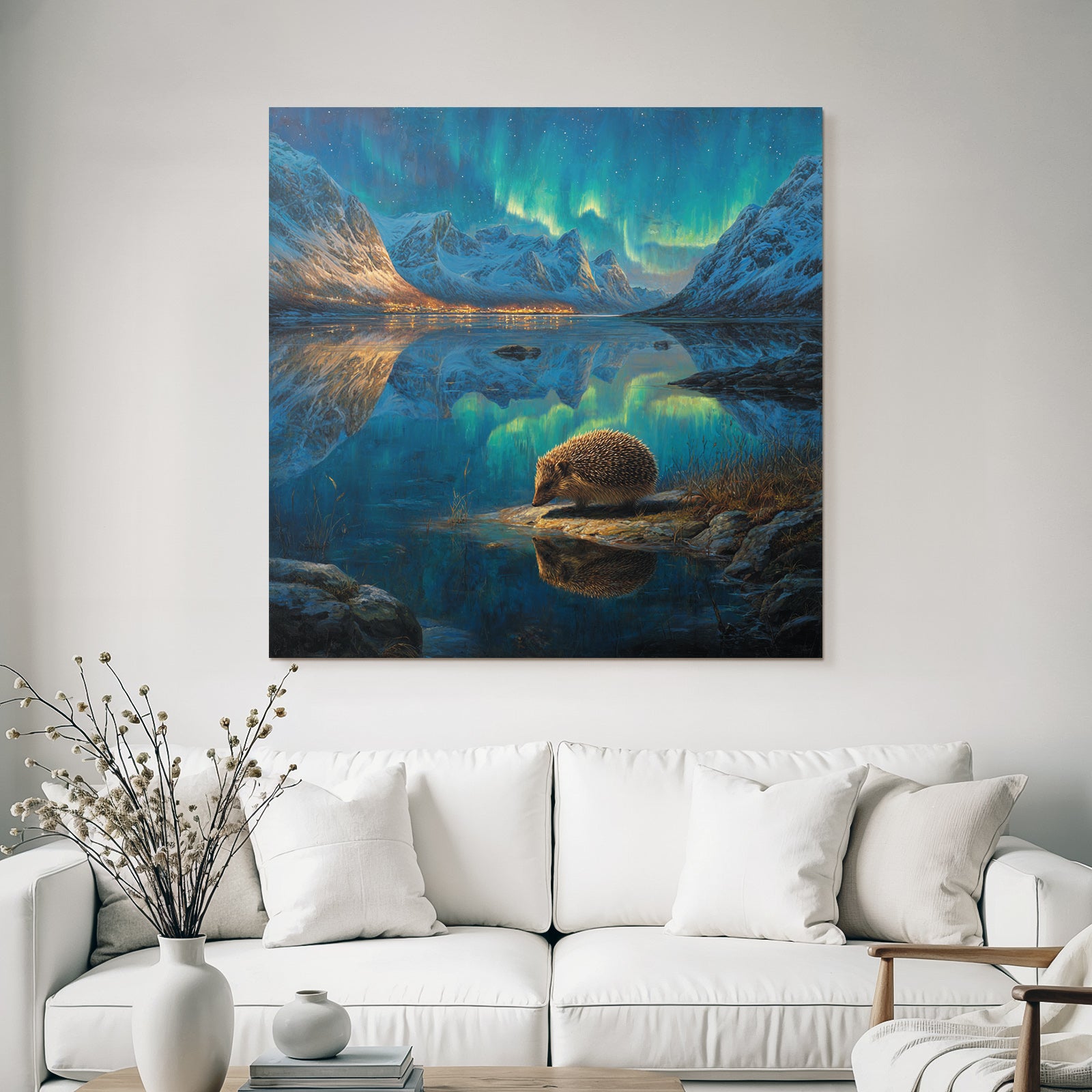 Polarlicht Hedgehog Landschaft Nordlichter Schneebedeckte Berge Wasser Reflexionen | Fjorde und Gletscher | Landschaften