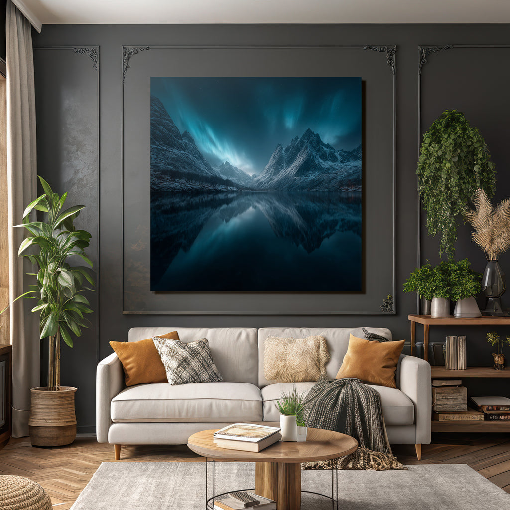 Polarlicht Beruhigende Nachtlandschaft Mit Northern Lights Und Gebirgen | Fjorde und Gletscher | Landschaften