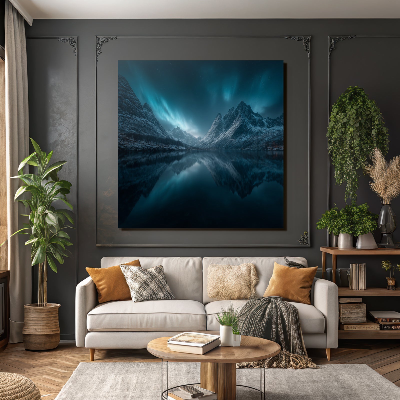 Polarlicht Beruhigende Nachtlandschaft Mit Northern Lights Und Gebirgen | Fjorde und Gletscher | Landschaften