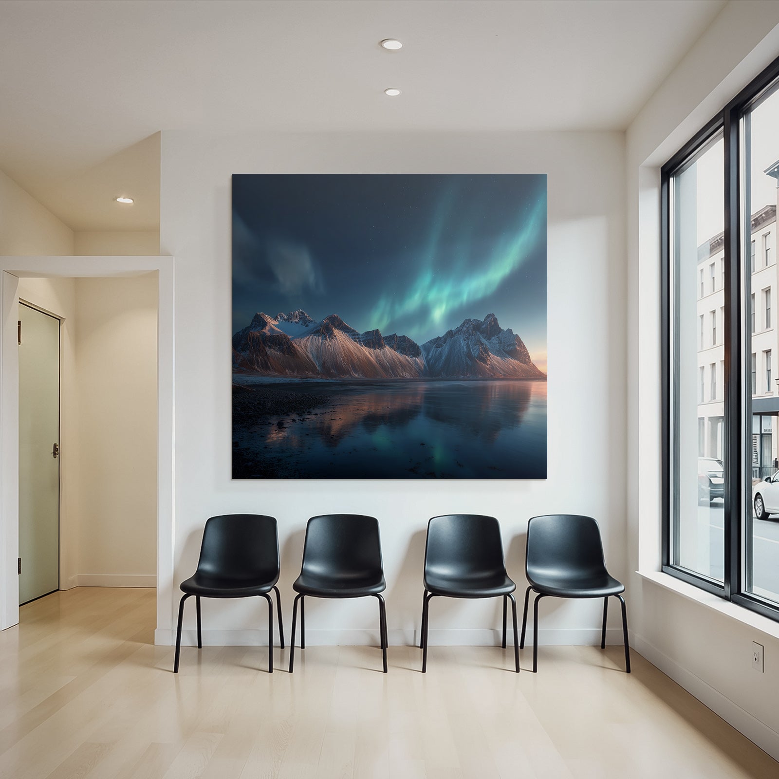 Polarlicht Abendliche Aurora Borealis Mit Schneebedeckten Bergen Und Reflektion In See | Fjorde und Gletscher | Landschaften