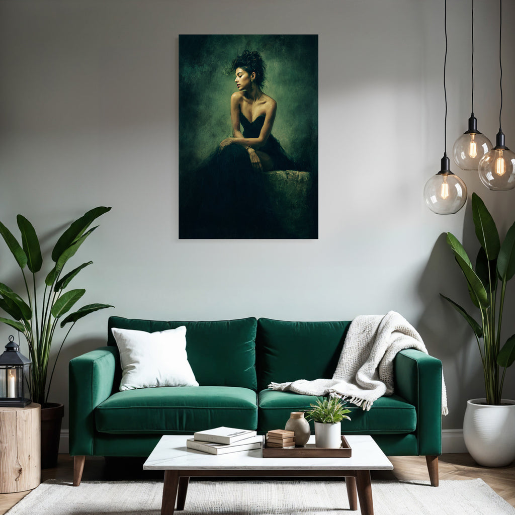 Dunkles Kleid Sitzende Frau Moody Atmosphäre | Aktkunst und Sinnlichkeit | Menschen und Emotionen