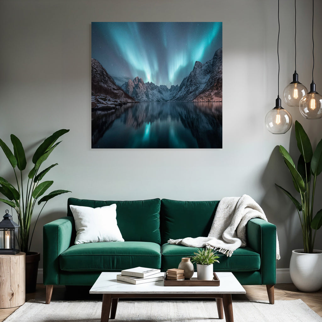 Polarlicht Natürliche Landschaft Mit Aurora Reflection Und Berge | Fjorde und Gletscher | Landschaften