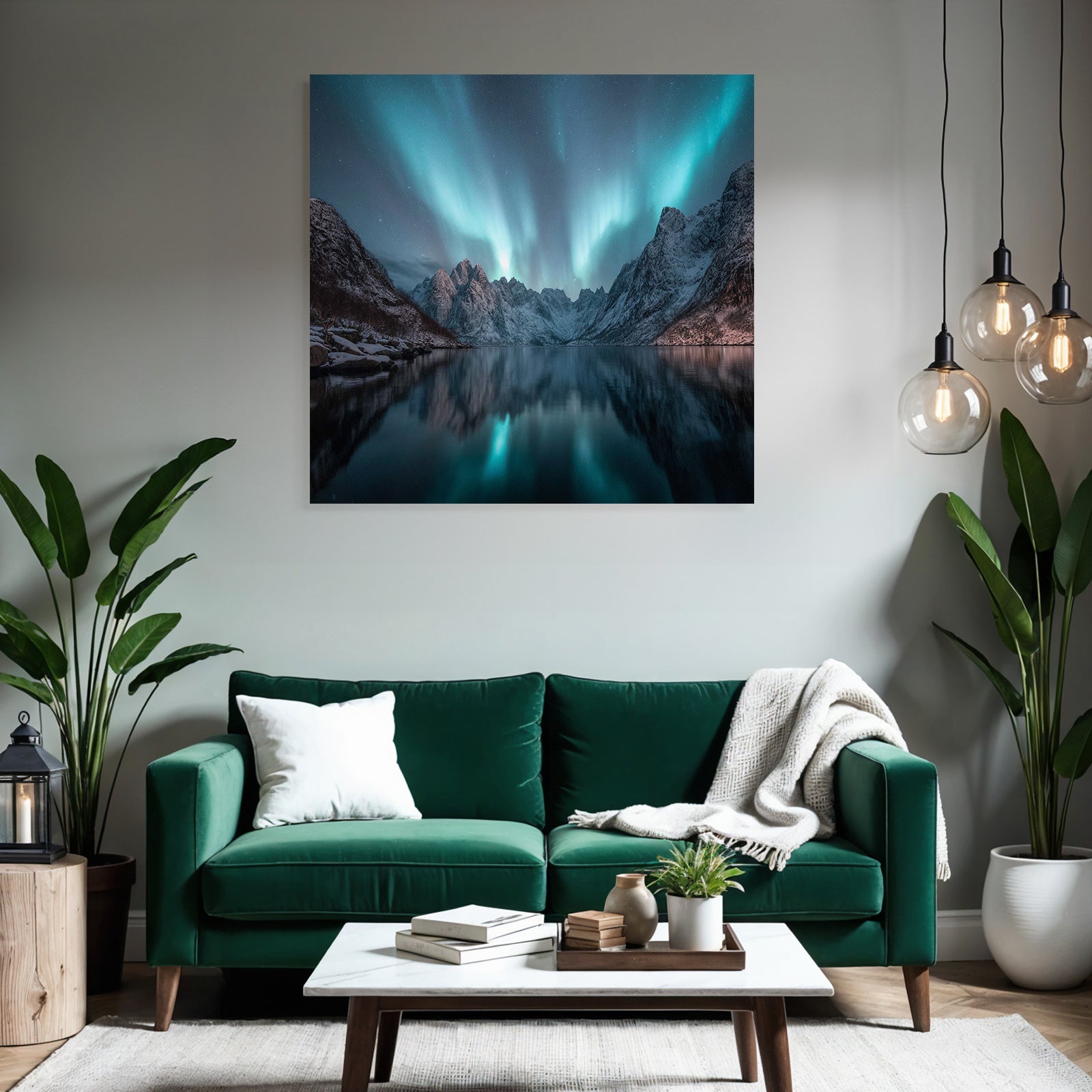 Polarlicht Natürliche Landschaft Mit Aurora Reflection Und Berge | Fjorde und Gletscher | Landschaften