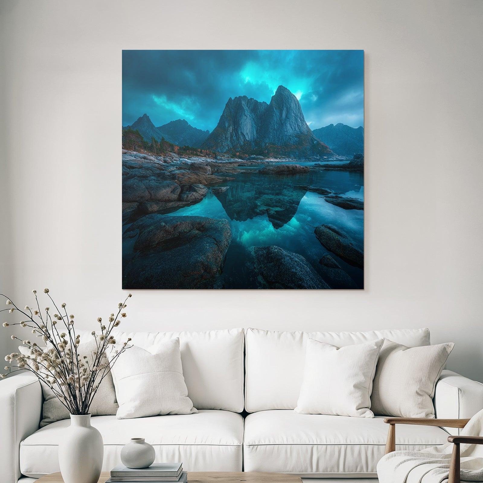 Polarlicht Dramatische Landlandschaft Mit Bergen Reflection Twilight Stimmung | Fjorde und Gletscher | Landschaften