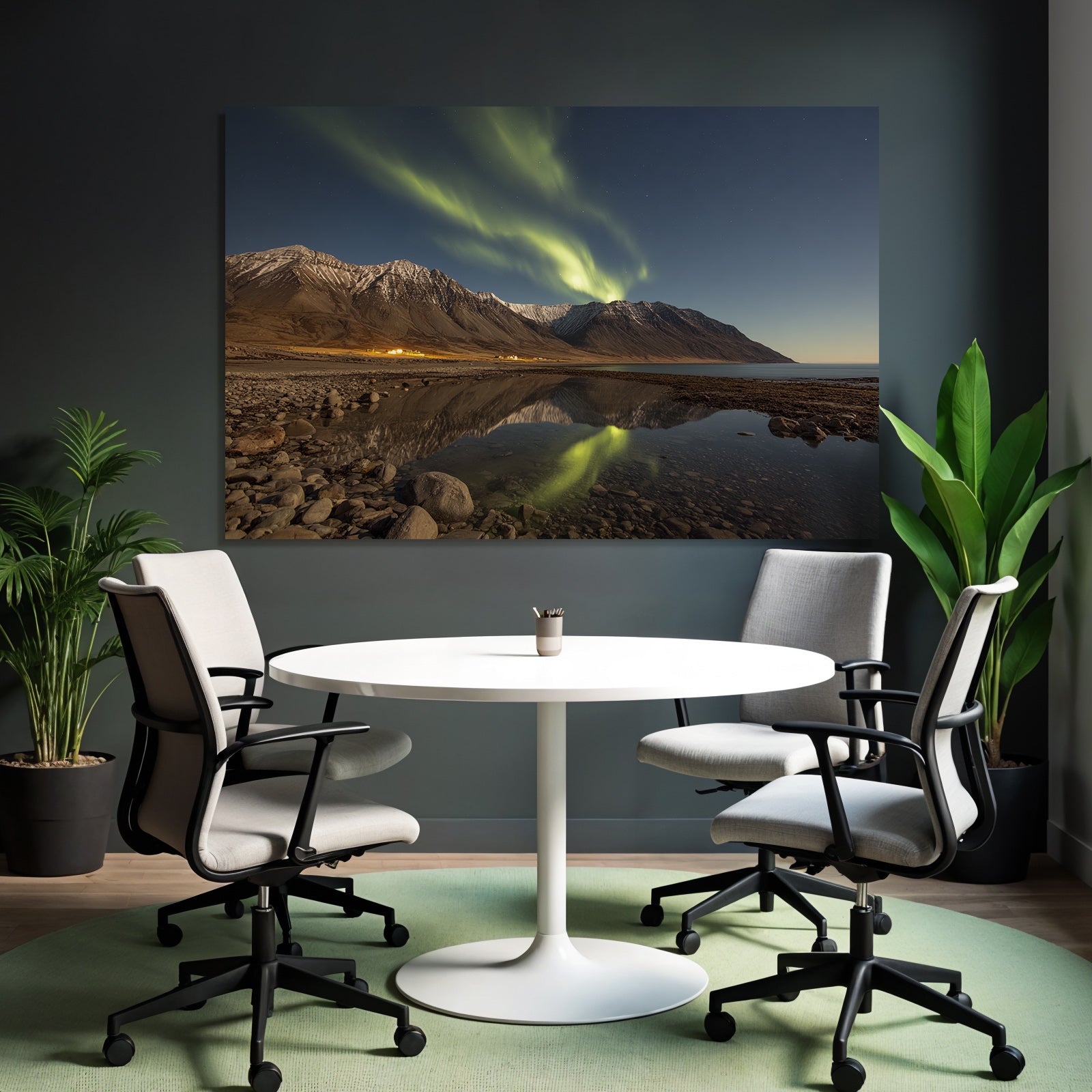 Polarlicht Nordlichter Reflektion Berge Und Wasser Schneebedeckt Ruhe | Fjorde und Gletscher | Landschaften