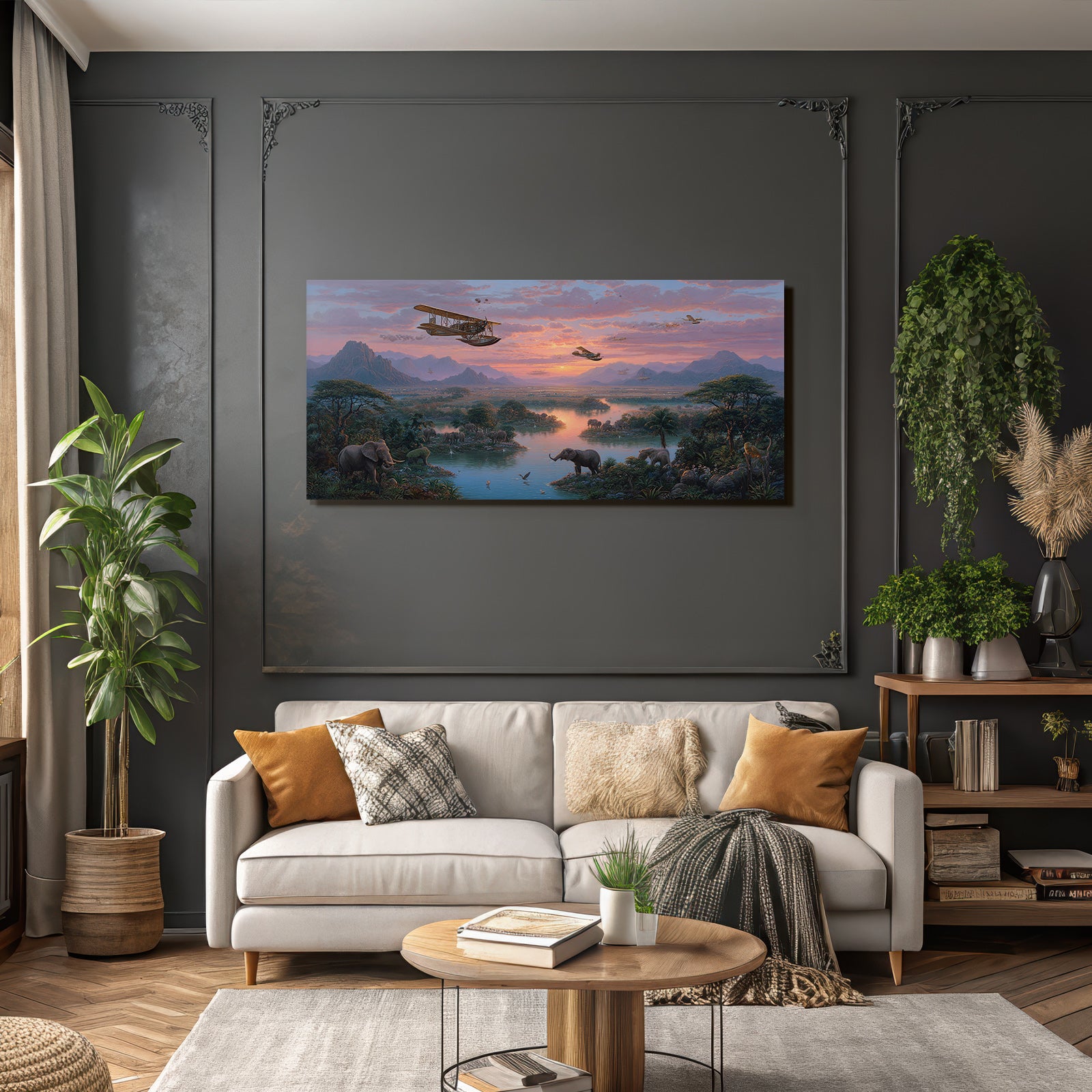 Friedliche Natur Landschaft Elephanten Sonnenuntergang | Flugzeuge | Mobilitaet und Technik