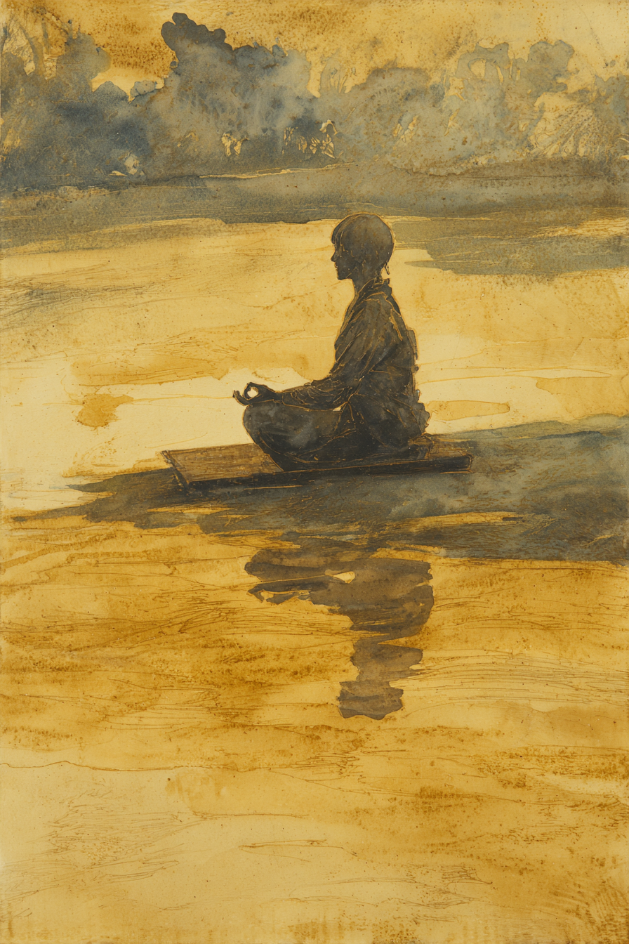 Yoga Meditation Einsame Figuren Im Meditativen Posen Auf Dem Wasser | Yoga und Meditation | Themen und Hobbys