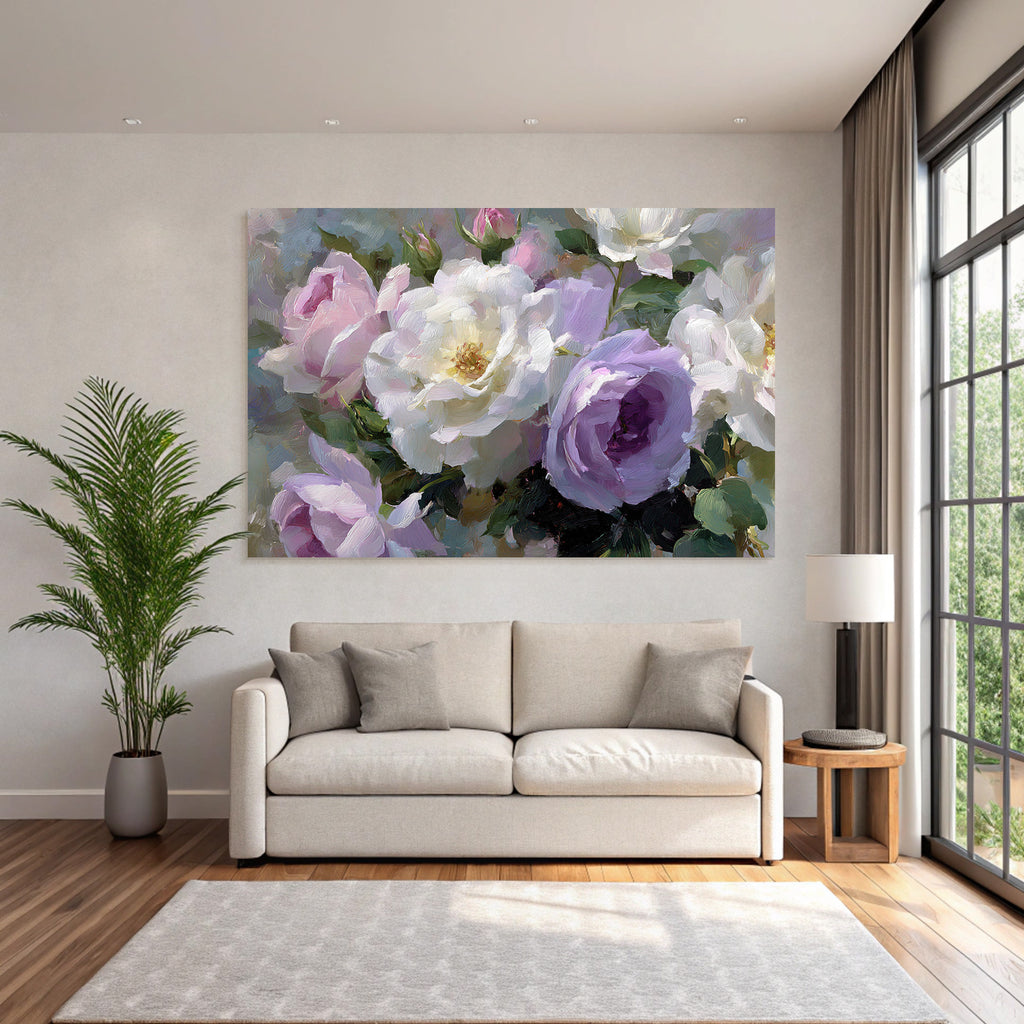 Arrangement Aus Rosen In Rosa Weiss Und Lavendel
