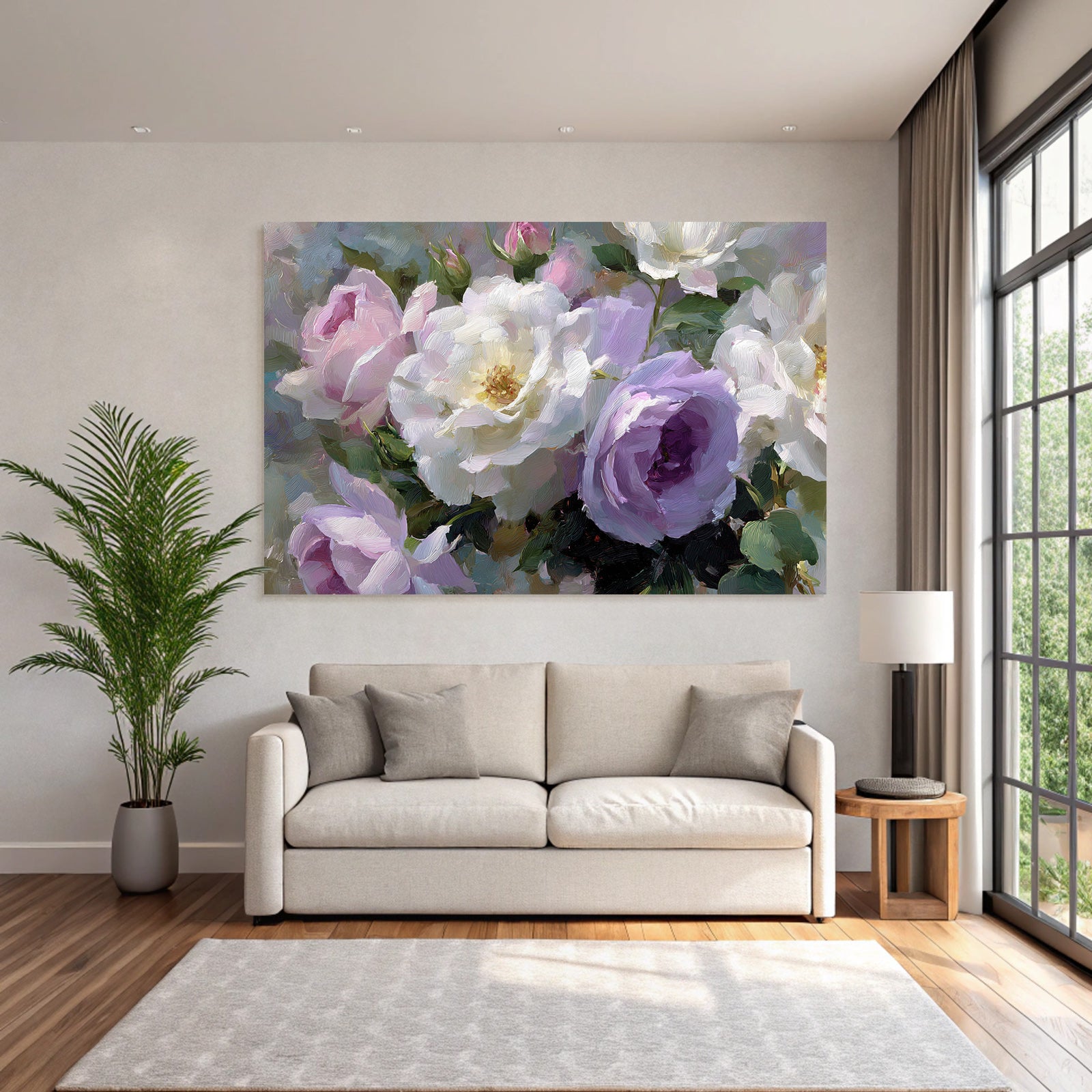 Arrangement Aus Rosen In Rosa Weiss Und Lavendel