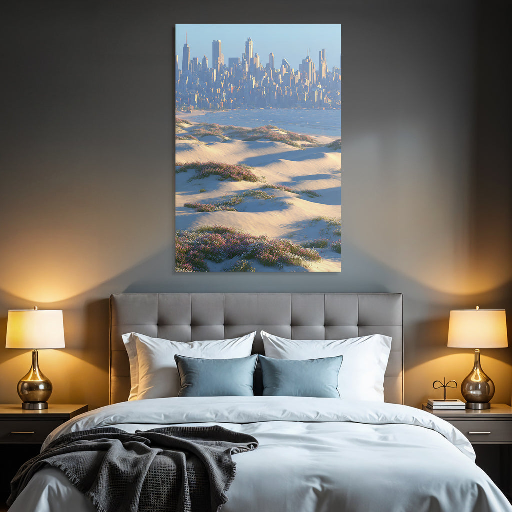 Sanddünen Blumen Stadt Skyline Küste | Duenen und Heide | Landschaften