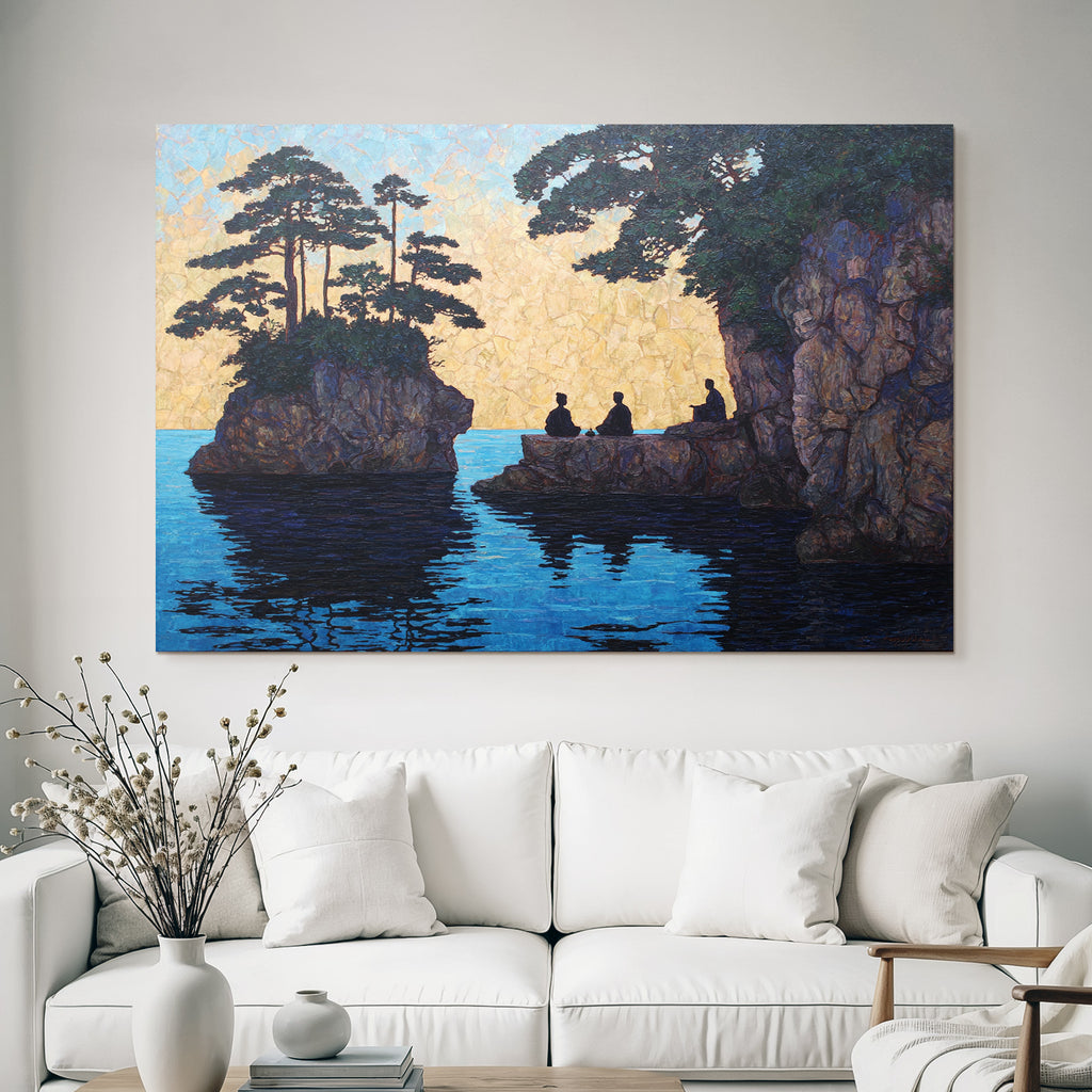Yoga Meditation Friedliche Landschaft Mit Figuren Am Wasser Sunset | Yoga und Meditation | Themen und Hobbys