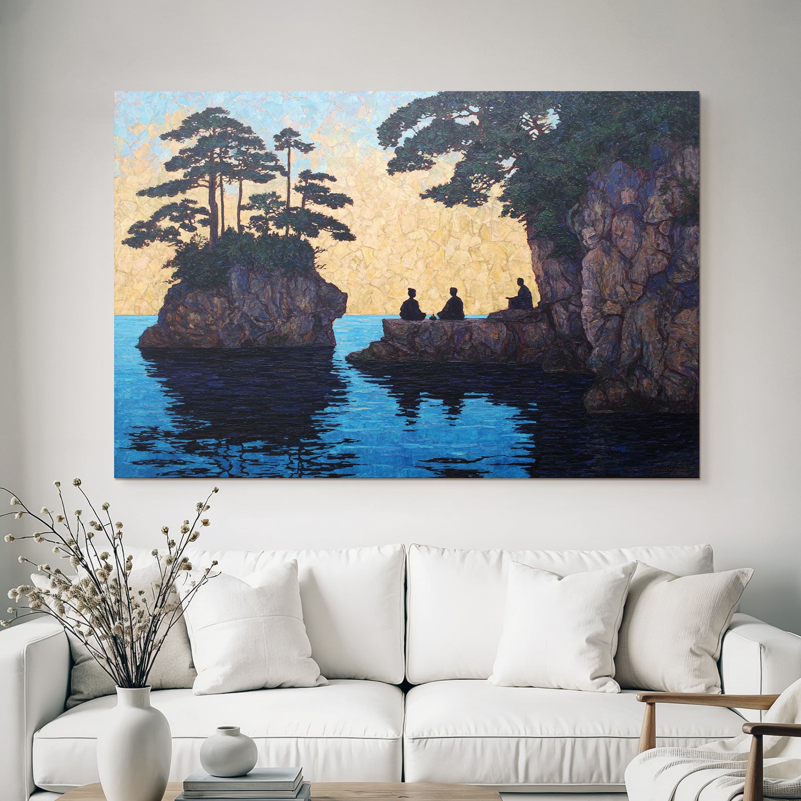 Yoga Meditation Friedliche Landschaft Mit Figuren Am Wasser Sunset | Yoga und Meditation | Themen und Hobbys