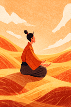 Yoga Meditation Meditierender Mensch In Stilvollem Landschaft Sanfte Hügel Orangener Himmel | Yoga und Meditation | Themen und Hobbys