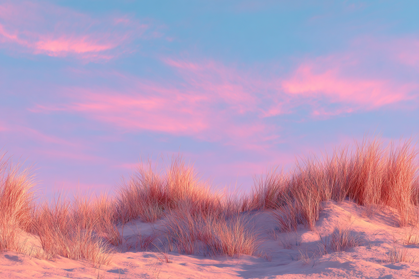 Ruhige Landschaft Gras Auf Sanddünen Mit Pastellfarbenem Himmel | Duenen und Heide | Landschaften