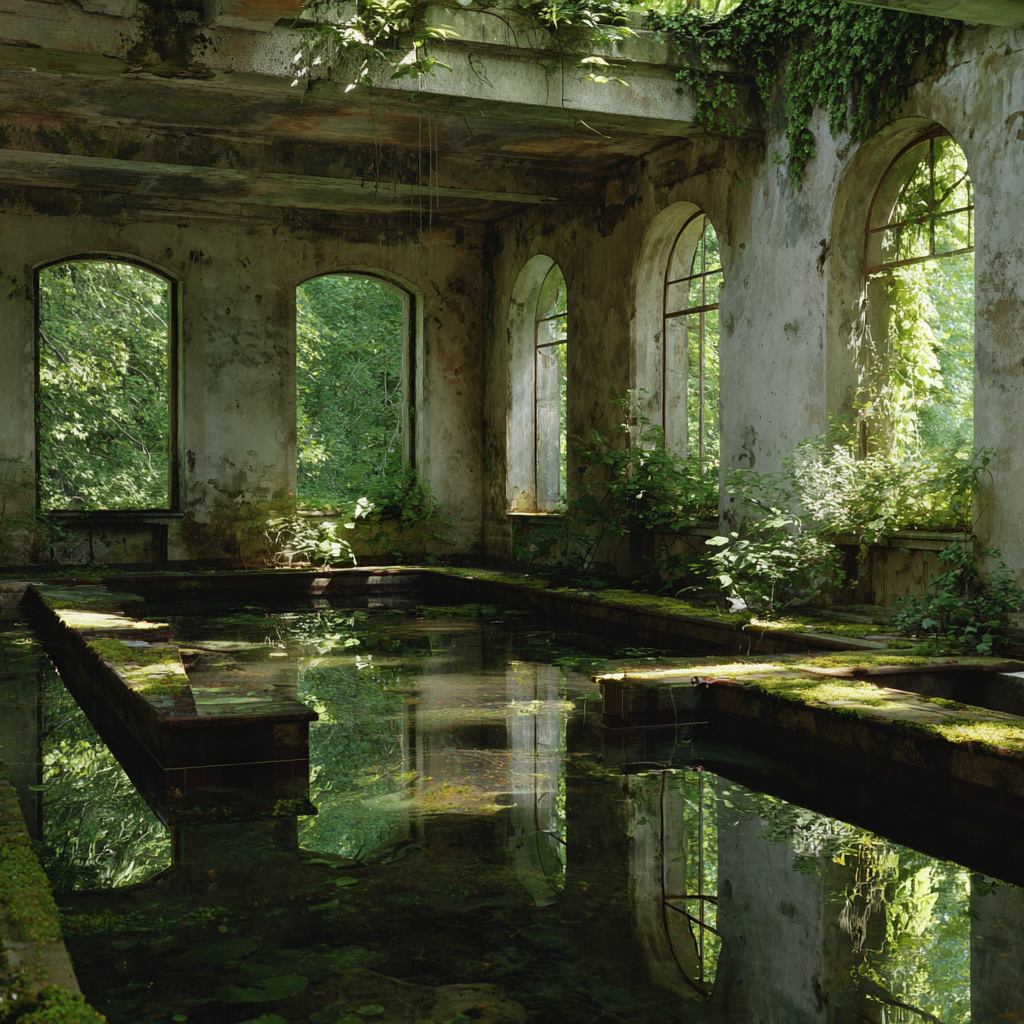 Ruine Unter Dach Mit Wasser Und Überwucherung | Lost Places | Architektur